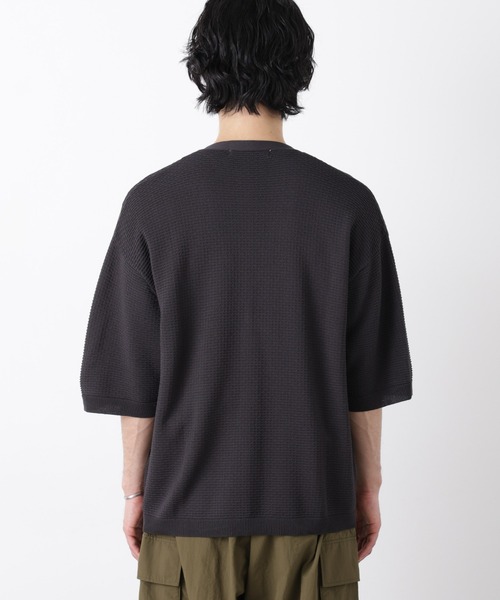 NANO universe（ナノユニバース）の「エアリードレープ ニットカーディガン 5分袖（カーディガン/ボレロ・メンズ・ネイビー/グリーン/チャコール/イエロー・L/M）」の5枚目の写真