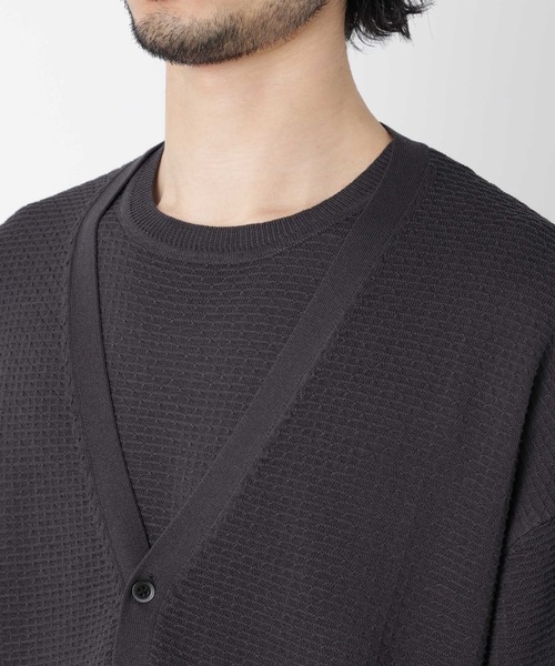 NANO universe（ナノユニバース）の「エアリードレープ ニットカーディガン 5分袖（カーディガン/ボレロ・メンズ・ネイビー/グリーン/チャコール/イエロー・L/M）」の6枚目の写真