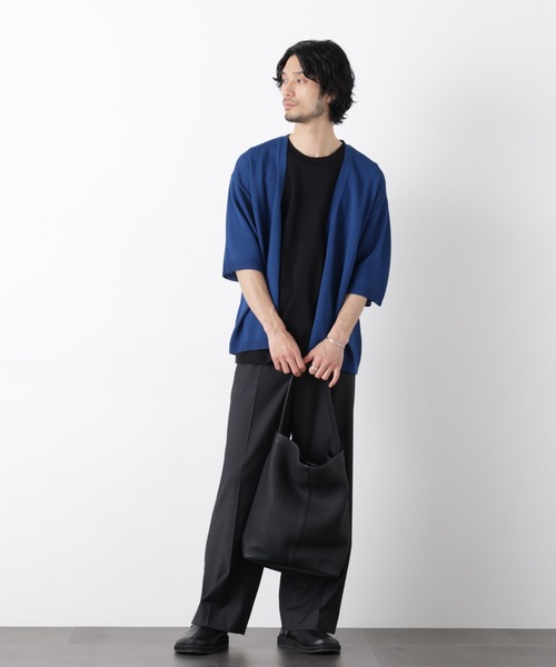 NANO universe（ナノユニバース）の「エアリードレープ ニットカーディガン 5分袖（カーディガン/ボレロ・メンズ・ネイビー/グリーン/チャコール/イエロー・L/M）」の15枚目の写真