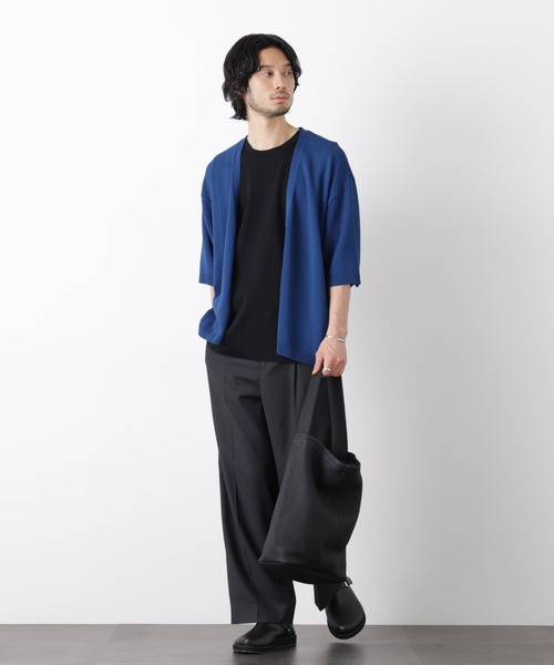 NANO universe（ナノユニバース）の「エアリードレープ ニットカーディガン 5分袖（カーディガン/ボレロ・メンズ・ネイビー/グリーン/チャコール/イエロー・L/M）」の16枚目の写真