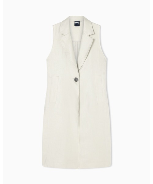 ARMANI EXCHANGE（アルマーニエクスチェンジ）の「【A|X アルマーニ エクスチェンジ】リネンツイル ノースリーブトレンチコート（トレンチコート・レディース・グレイッシュベージュ・SMALL/MEDIUM/LARGE/X-SMALL）」の4枚目の写真