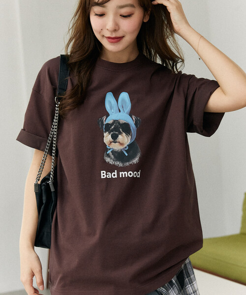 FREAK'S STORE(フリークスストア)の「PUBLUX/パブリュクス <機能性素材>Bad mood ドッグプリント Tシャツ 限定展開(Tシャツ/カットソー・レディース・ブラウン/ホワイト/ネイビー・MEDIUM/LARGE/SMALL)」の4枚目の写真