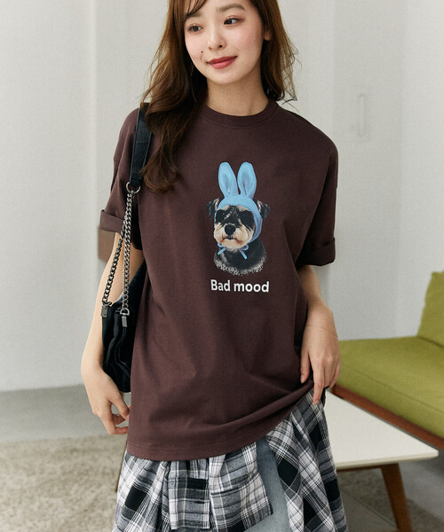 FREAK'S STORE(フリークスストア)の「PUBLUX/パブリュクス <機能性素材>Bad mood ドッグプリント Tシャツ 限定展開(Tシャツ/カットソー・レディース・ブラウン/ホワイト/ネイビー・MEDIUM/LARGE/SMALL)」の6枚目の写真