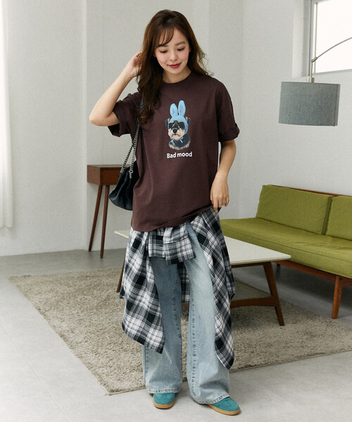 FREAK'S STORE(フリークスストア)の「PUBLUX/パブリュクス <機能性素材>Bad mood ドッグプリント Tシャツ 限定展開(Tシャツ/カットソー・レディース・ブラウン/ホワイト/ネイビー・MEDIUM/LARGE/SMALL)」の7枚目の写真