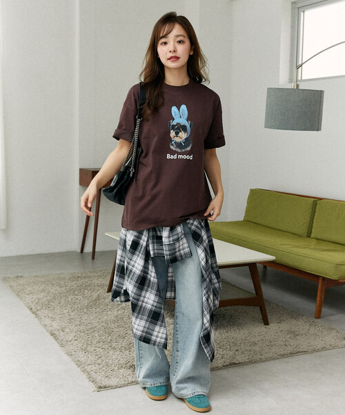 FREAK'S STORE(フリークスストア)の「PUBLUX/パブリュクス <機能性素材>Bad mood ドッグプリント Tシャツ 限定展開(Tシャツ/カットソー・レディース・ブラウン/ホワイト/ネイビー・MEDIUM/LARGE/SMALL)」の9枚目の写真