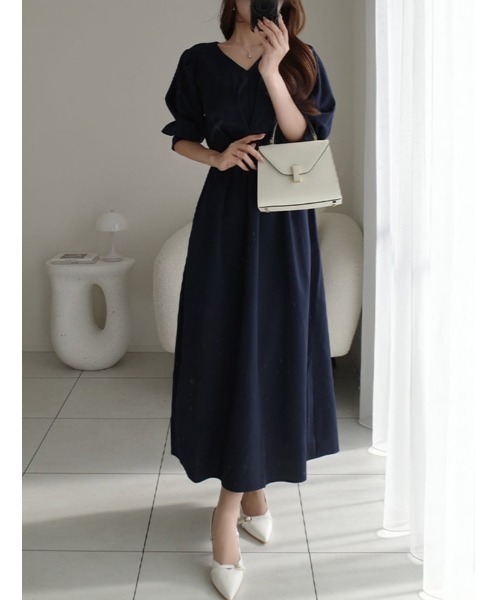 fifth（フィフス）の「【cho____07セレクト】 Vネックウエスト切替ワンピース（ワンピース・レディース・パープル/ネイビー/グレー・XS/M）」の3枚目の写真