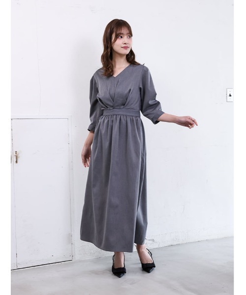 fifth（フィフス）の「【cho____07セレクト】 Vネックウエスト切替ワンピース（ワンピース・レディース・パープル/ネイビー/グレー・XS/M）」の2枚目の写真