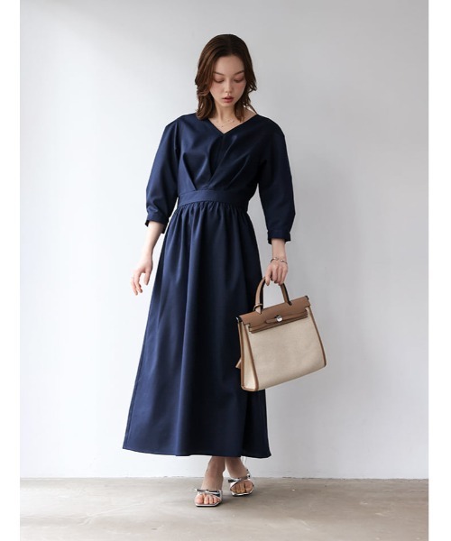 fifth（フィフス）の「【cho____07セレクト】 Vネックウエスト切替ワンピース（ワンピース・レディース・パープル/ネイビー/グレー・XS/M）」の4枚目の写真