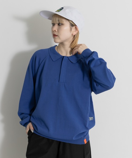 THE GOODLAND MARKET(ザグッドランドマーケット)の「TONY RAGLAN POLO KNIT(ニット/セーター・メンズ・ブルー/ベージュ・X-LARGE/LARGE)」の1枚目の写真