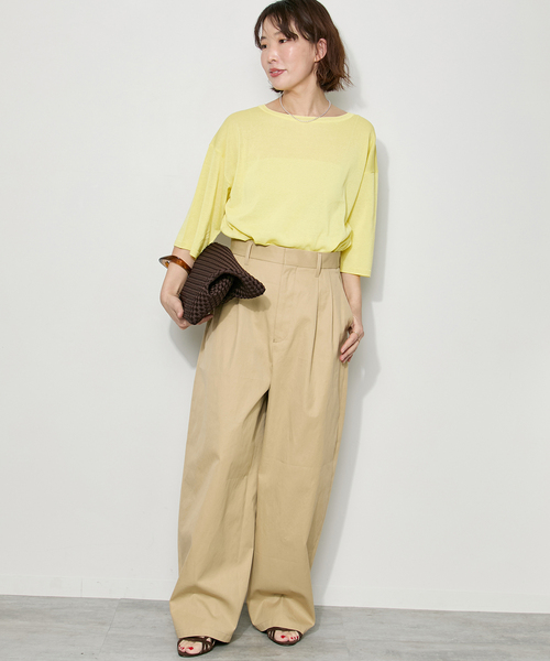 journal standard L'essage（ジャーナルスタンダードレサージュ）の「シャーリーカーンショートスリーブプルオーバー（ニット/セーター・レディース・イエロー/ホワイト/ブラック・FREE）」の9枚目の写真