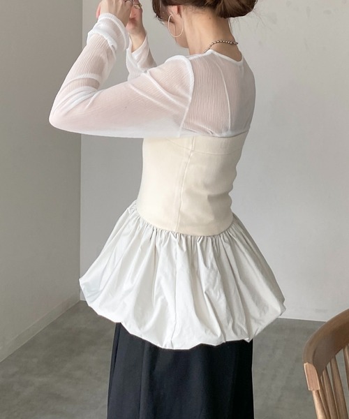She's Closet(シーズクローゼット)の「異素材切り替え ニットドッキング バルーン ビスチェ ペプラムトップス(チューブトップ・レディース・アイボリー/ブラック/チャコールグレー・FREE)」の1枚目の写真