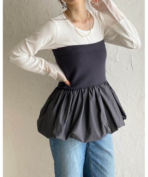 She's Closet(シーズクローゼット)の「異素材切り替え ニットドッキング バルーン ビスチェ ペプラムトップス(チューブトップ・レディース・アイボリー/ブラック/チャコールグレー・FREE)」の6枚目の写真