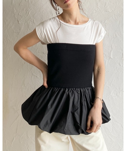 She's Closet(シーズクローゼット)の「異素材切り替え ニットドッキング バルーン ビスチェ ペプラムトップス(チューブトップ・レディース・アイボリー/ブラック/チャコールグレー・FREE)」の7枚目の写真
