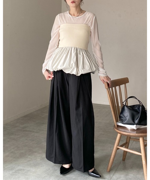 She's Closet(シーズクローゼット)の「異素材切り替え ニットドッキング バルーン ビスチェ ペプラムトップス(チューブトップ・レディース・アイボリー/ブラック/チャコールグレー・FREE)」の8枚目の写真