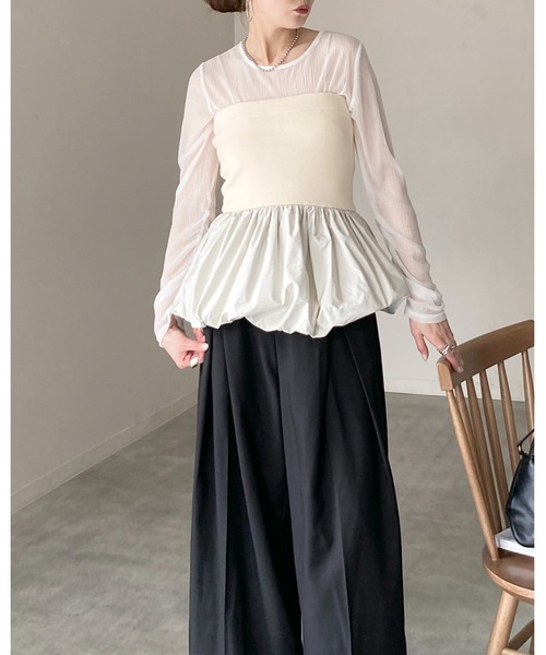 She's Closet(シーズクローゼット)の「異素材切り替え ニットドッキング バルーン ビスチェ ペプラムトップス(チューブトップ・レディース・アイボリー/ブラック/チャコールグレー・FREE)」の9枚目の写真