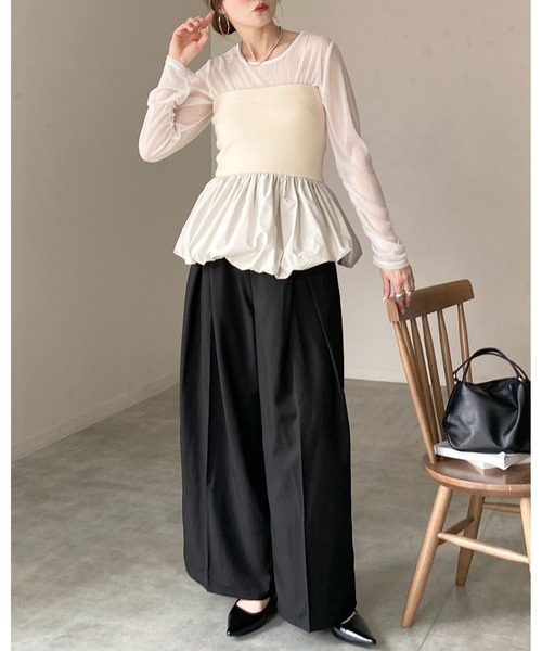 She's Closet(シーズクローゼット)の「異素材切り替え ニットドッキング バルーン ビスチェ ペプラムトップス(チューブトップ・レディース・アイボリー/ブラック/チャコールグレー・FREE)」の10枚目の写真