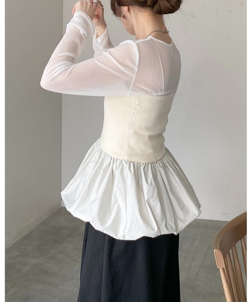She's Closet(シーズクローゼット)の「異素材切り替え ニットドッキング バルーン ビスチェ ペプラムトップス(チューブトップ・レディース・アイボリー/ブラック/チャコールグレー・FREE)」の11枚目の写真