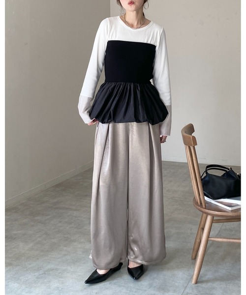 She's Closet(シーズクローゼット)の「異素材切り替え ニットドッキング バルーン ビスチェ ペプラムトップス(チューブトップ・レディース・アイボリー/ブラック/チャコールグレー・FREE)」の12枚目の写真
