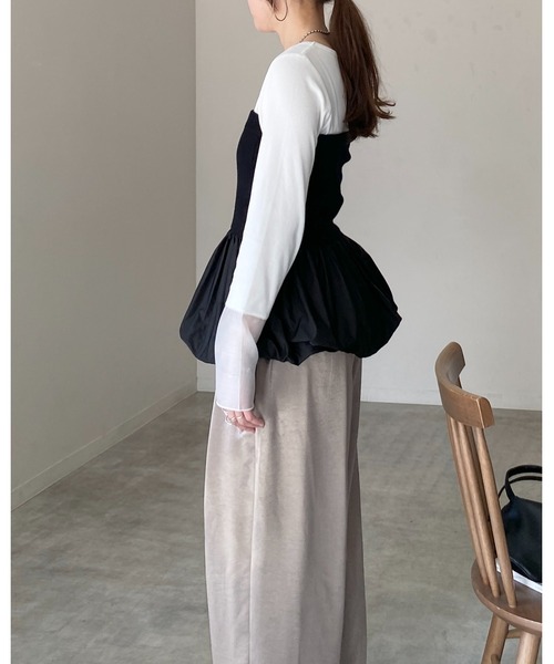 She's Closet(シーズクローゼット)の「異素材切り替え ニットドッキング バルーン ビスチェ ペプラムトップス(チューブトップ・レディース・アイボリー/ブラック/チャコールグレー・FREE)」の13枚目の写真