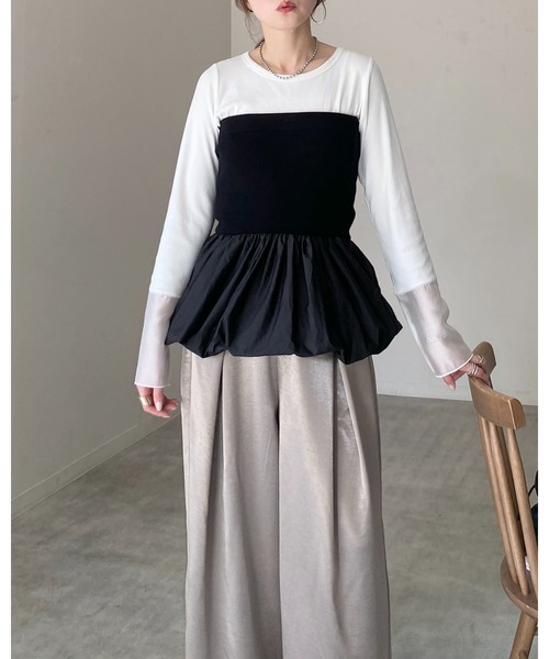 She's Closet(シーズクローゼット)の「異素材切り替え ニットドッキング バルーン ビスチェ ペプラムトップス(チューブトップ・レディース・アイボリー/ブラック/チャコールグレー・FREE)」の15枚目の写真