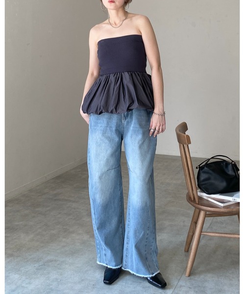 She's Closet(シーズクローゼット)の「異素材切り替え ニットドッキング バルーン ビスチェ ペプラムトップス(チューブトップ・レディース・アイボリー/ブラック/チャコールグレー・FREE)」の16枚目の写真