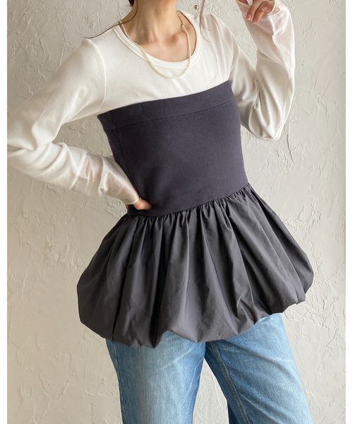 She's Closet(シーズクローゼット)の「異素材切り替え ニットドッキング バルーン ビスチェ ペプラムトップス(チューブトップ・レディース・アイボリー/ブラック/チャコールグレー・FREE)」の18枚目の写真