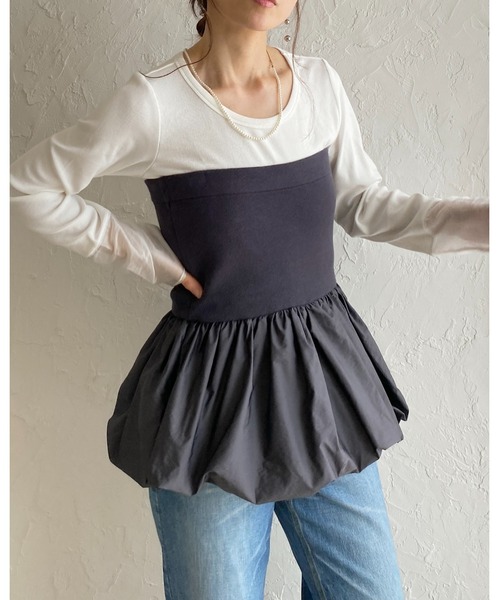 She's Closet(シーズクローゼット)の「異素材切り替え ニットドッキング バルーン ビスチェ ペプラムトップス(チューブトップ・レディース・アイボリー/ブラック/チャコールグレー・FREE)」の19枚目の写真