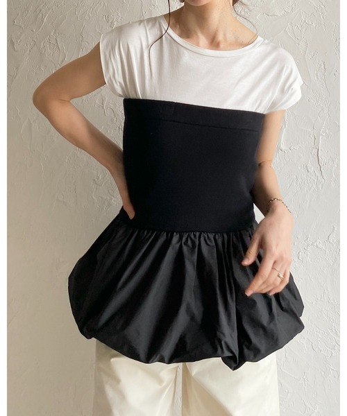 She's Closet(シーズクローゼット)の「異素材切り替え ニットドッキング バルーン ビスチェ ペプラムトップス(チューブトップ・レディース・アイボリー/ブラック/チャコールグレー・FREE)」の20枚目の写真