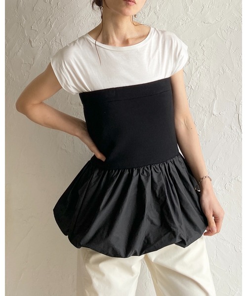 She's Closet(シーズクローゼット)の「異素材切り替え ニットドッキング バルーン ビスチェ ペプラムトップス(チューブトップ・レディース・アイボリー/ブラック/チャコールグレー・FREE)」の21枚目の写真