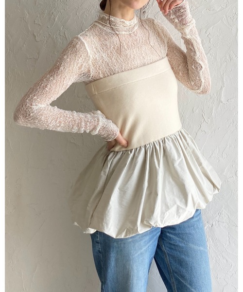 She's Closet(シーズクローゼット)の「異素材切り替え ニットドッキング バルーン ビスチェ ペプラムトップス(チューブトップ・レディース・アイボリー/ブラック/チャコールグレー・FREE)」の22枚目の写真