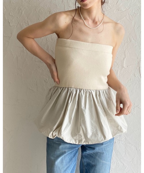She's Closet(シーズクローゼット)の「異素材切り替え ニットドッキング バルーン ビスチェ ペプラムトップス(チューブトップ・レディース・アイボリー/ブラック/チャコールグレー・FREE)」の5枚目の写真