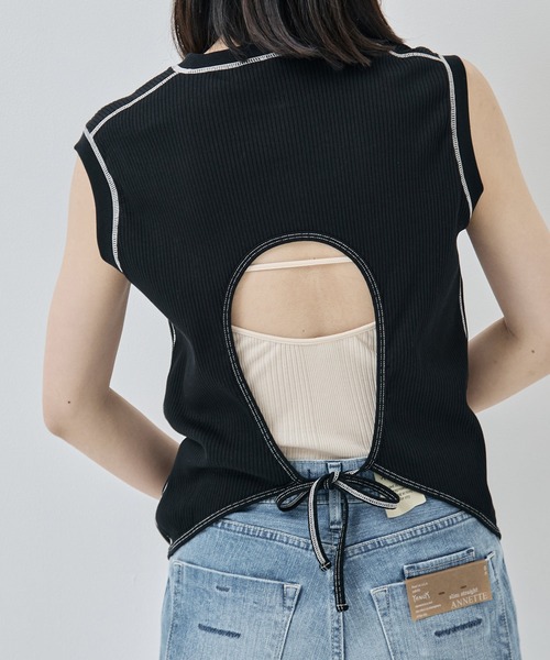 HAKUJI（ハクジ）の「[HAKUJI/ハクジ]Organic cotton open back NS T（タンクトップ・レディース・ピンク/ブラック・FREE）」の4枚目の写真