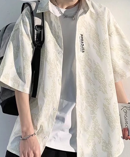 SHEPP(シープ)の「総柄 ニュアンスグラフィック ドロップショルダー 半袖シャツ(シャツ/ブラウス・メンズ・ホワイト/ブラック・L/M)」の18枚目の写真