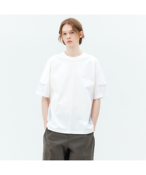 MINDBRIDGE（マインドブリッジ）の「[クール]ウーブンミックスサイドポケットセミオーバーフィットTシャツ - 2カラー MYTS3141（Tシャツ/カットソー・メンズ・ホワイト/ブラック・95/105/100/110）」の2枚目の写真