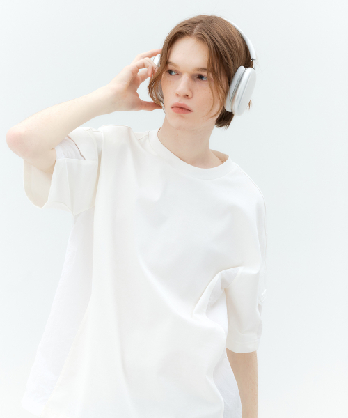 MINDBRIDGE（マインドブリッジ）の「[クール]ウーブンミックスサイドポケットセミオーバーフィットTシャツ - 2カラー MYTS3141（Tシャツ/カットソー・メンズ・ホワイト/ブラック・95/105/100/110）」の3枚目の写真