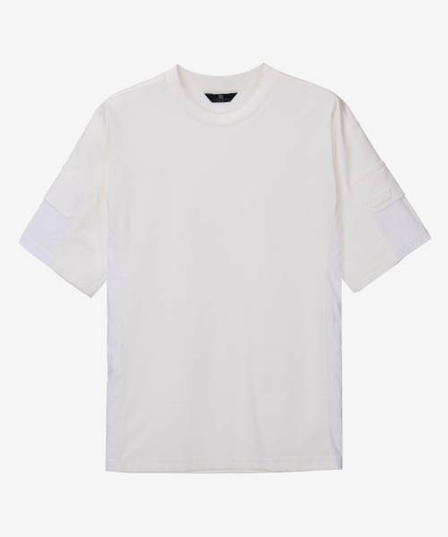 MINDBRIDGE（マインドブリッジ）の「[クール]ウーブンミックスサイドポケットセミオーバーフィットTシャツ - 2カラー MYTS3141（Tシャツ/カットソー・メンズ・ホワイト/ブラック・95/105/100/110）」の4枚目の写真