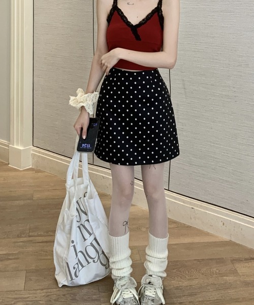 Teem Store(チームストア)の「【インパン付き】ドット柄Aラインミニスカート 台形 スカパン 韓国ガーリー(スカート・レディース・アイボリー/ブラック・M/S)」の12枚目の写真