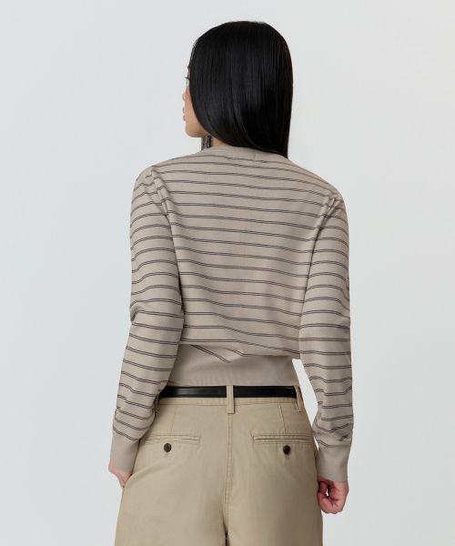 MUSINSA STANDARD WOMAN（ムシンサスタンダードウーマン）の「ウィメンズストライプラウンドネックカーディガン[グレイッシュベージュ]（カーディガン/ボレロ・レディース・その他・X-SMALL/SMALL/MEDIUM/LARGE）」の3枚目の写真