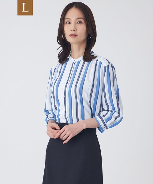 TRANS WORK(トランスワーク)の「【L】【ウォッシャブル】マルチストライププリントブラウス(シャツ/ブラウス・レディース・ネイビー/ピンク系その他2/ブルー・46/44)」の3枚目の写真