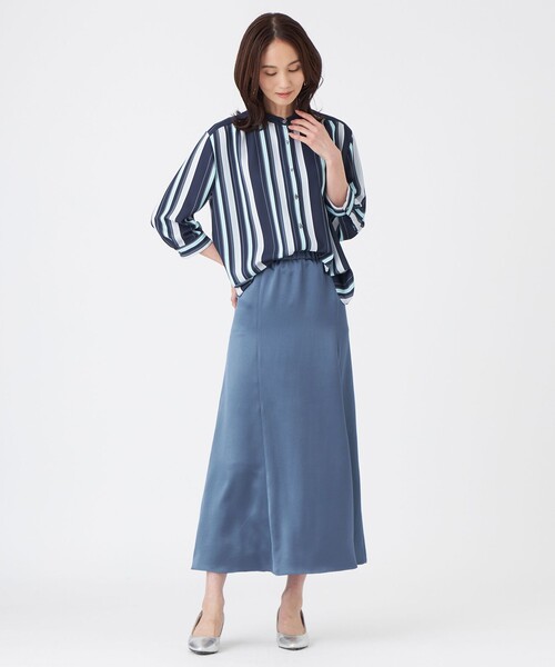 TRANS WORK(トランスワーク)の「【L】【ウォッシャブル】マルチストライププリントブラウス(シャツ/ブラウス・レディース・ネイビー/ピンク系その他2/ブルー・46/44)」の8枚目の写真