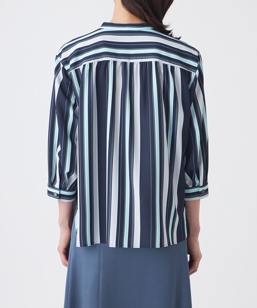 TRANS WORK(トランスワーク)の「【L】【ウォッシャブル】マルチストライププリントブラウス(シャツ/ブラウス・レディース・ネイビー/ピンク系その他2/ブルー・46/44)」の12枚目の写真