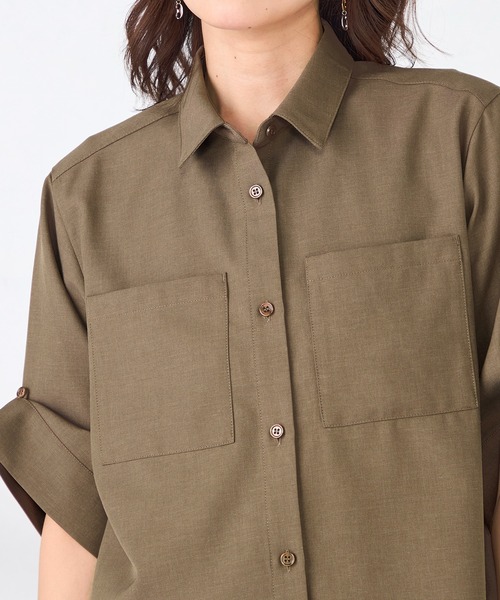 GALLORIA(ギャローリア)の「【セットアップで着られる】麻入り両ポケシャツ(シャツ/ブラウス・レディース・モカ/ベージュ・L/LL/M/S)」の4枚目の写真