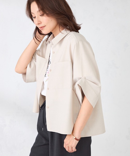 GALLORIA(ギャローリア)の「【セットアップで着られる】麻入り両ポケシャツ(シャツ/ブラウス・レディース・モカ/ベージュ・L/LL/M/S)」の9枚目の写真