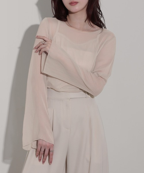 nouvellemoi(ヌーベルモイ)の「インナーキャミ付きシアー 長袖メロウブラウス(シャツ/ブラウス・レディース・オフホワイト/グレイッシュベージュ/ブラック・M)」の2枚目の写真