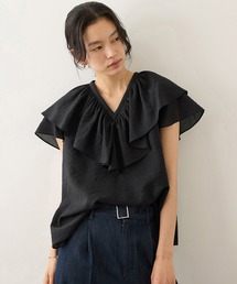 ROPE' | 【WEB限定カラー】Vネックフリルブラウス(無地・ピンストライプ)/イージーケア(シャツ/ブラウス)