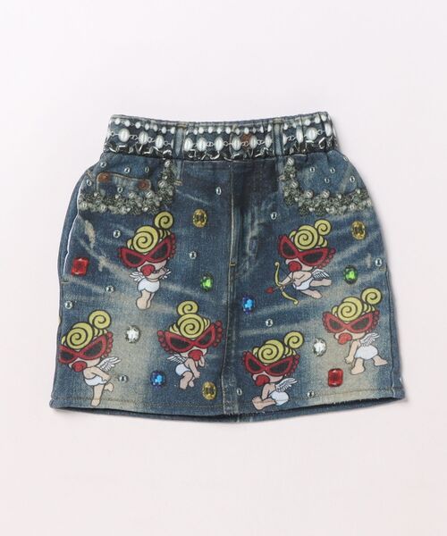 HYSTERIC MINI(ヒステリックミニ)の「SHINE LIKE A JEWERLY WITH ANGEL MINI Like a denim Viscotex(スカート・キッズ・インディゴブルー・90)」の1枚目の写真