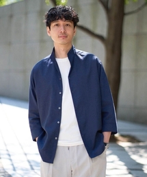 ＼晩夏シーズンにおすすめ／ポリエステルアサハチブソデスタンドカラーシャツ【接触冷感/ストレッチ/速乾/イージーケア/洗濯機で洗える】