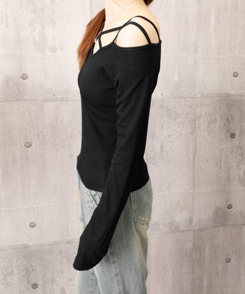 Miniministore（ミニミニストア）の「オフショルダーTシャツ クロスストラップ（Tシャツ/カットソー・レディース・ブラック・M/L）」の13枚目の写真