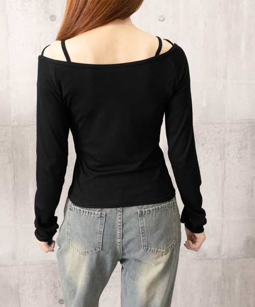 Miniministore（ミニミニストア）の「オフショルダーTシャツ クロスストラップ（Tシャツ/カットソー・レディース・ブラック・M/L）」の14枚目の写真