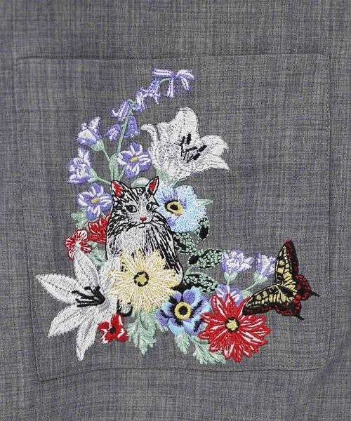 ScoLar（スカラー）の「162607：花ネコ刺繍入り半袖ジャケット（テーラードジャケット・レディース・グレー/アイボリー・M）」の12枚目の写真